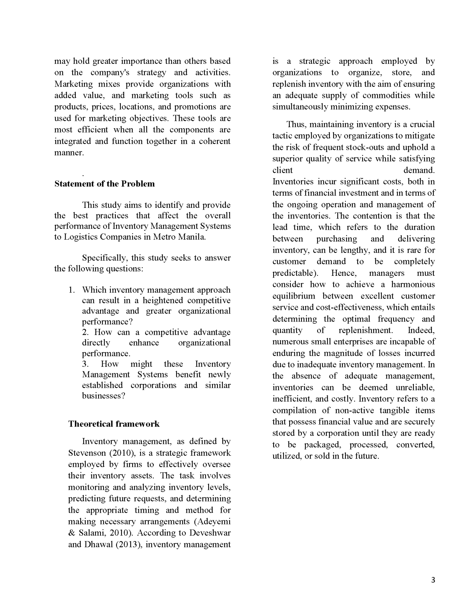 INVENTORY MANAGEMENT SYSTEM AND ITS OVERALL PERFORMANCE ON SELECTED ...