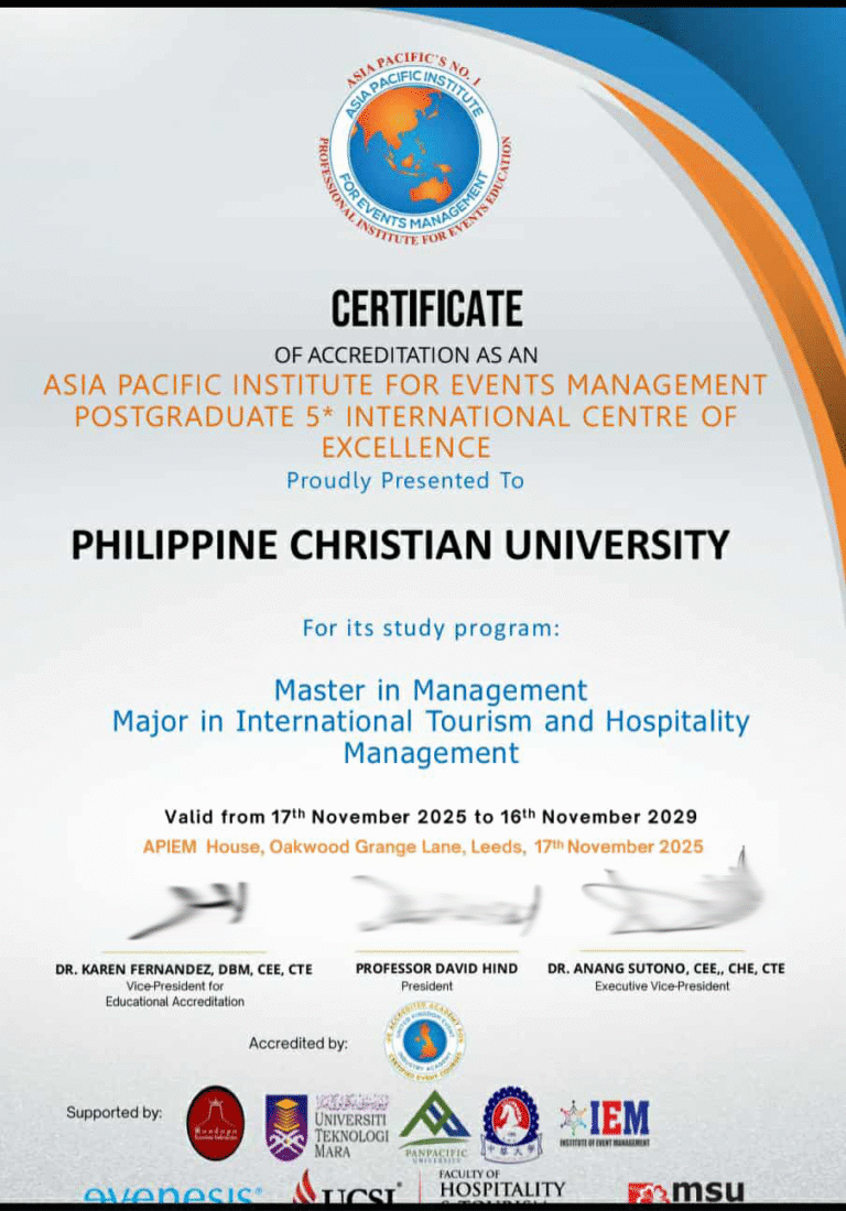 PCU MM major in International Tourism and Hospitality Management